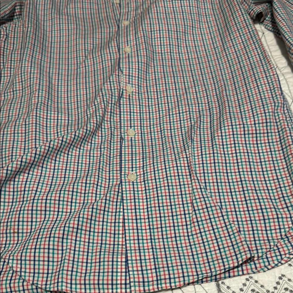 Casual Red and Blue Button Down Shirt with Plaid Design